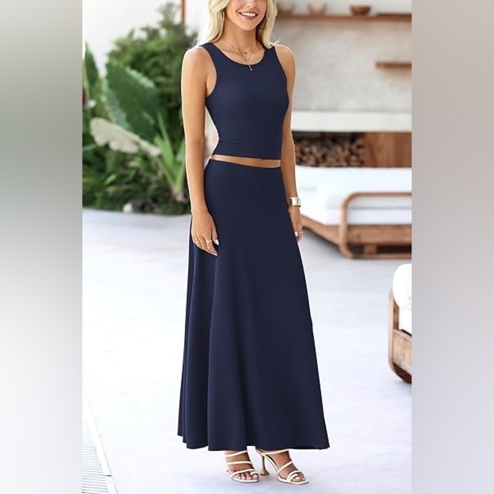 Navy 2 piece Maxi skirt and sleeveless top set